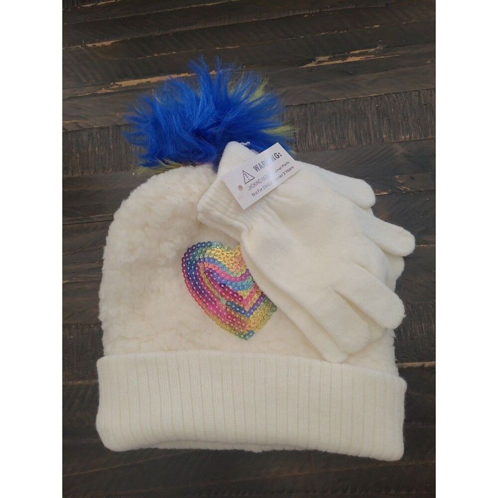 NEW Heart Sequin Girl's Hat & Glove Set